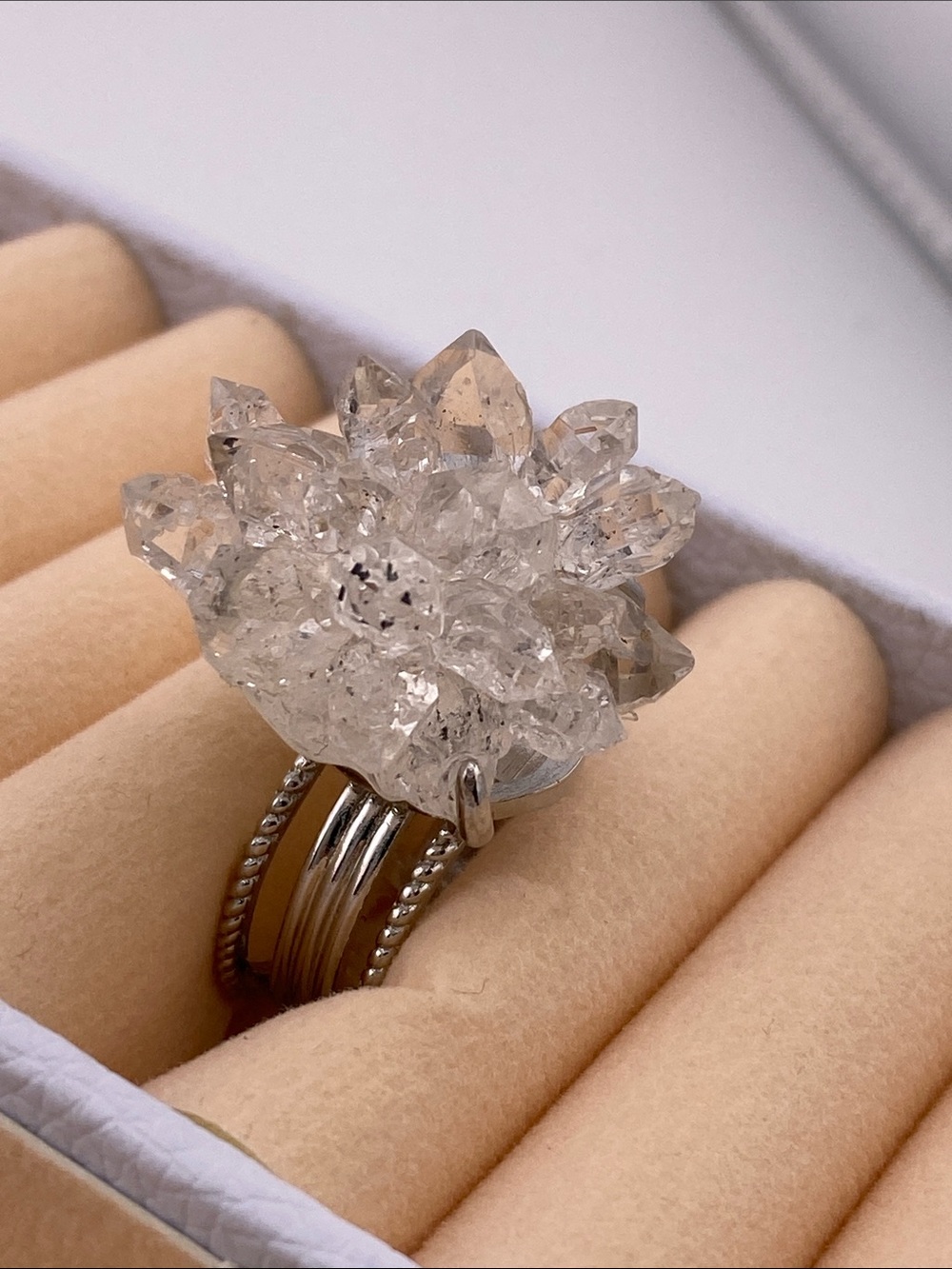 Herkimer Statement Ring Crystal Cluster Silver Ring - Picture 4 of 5